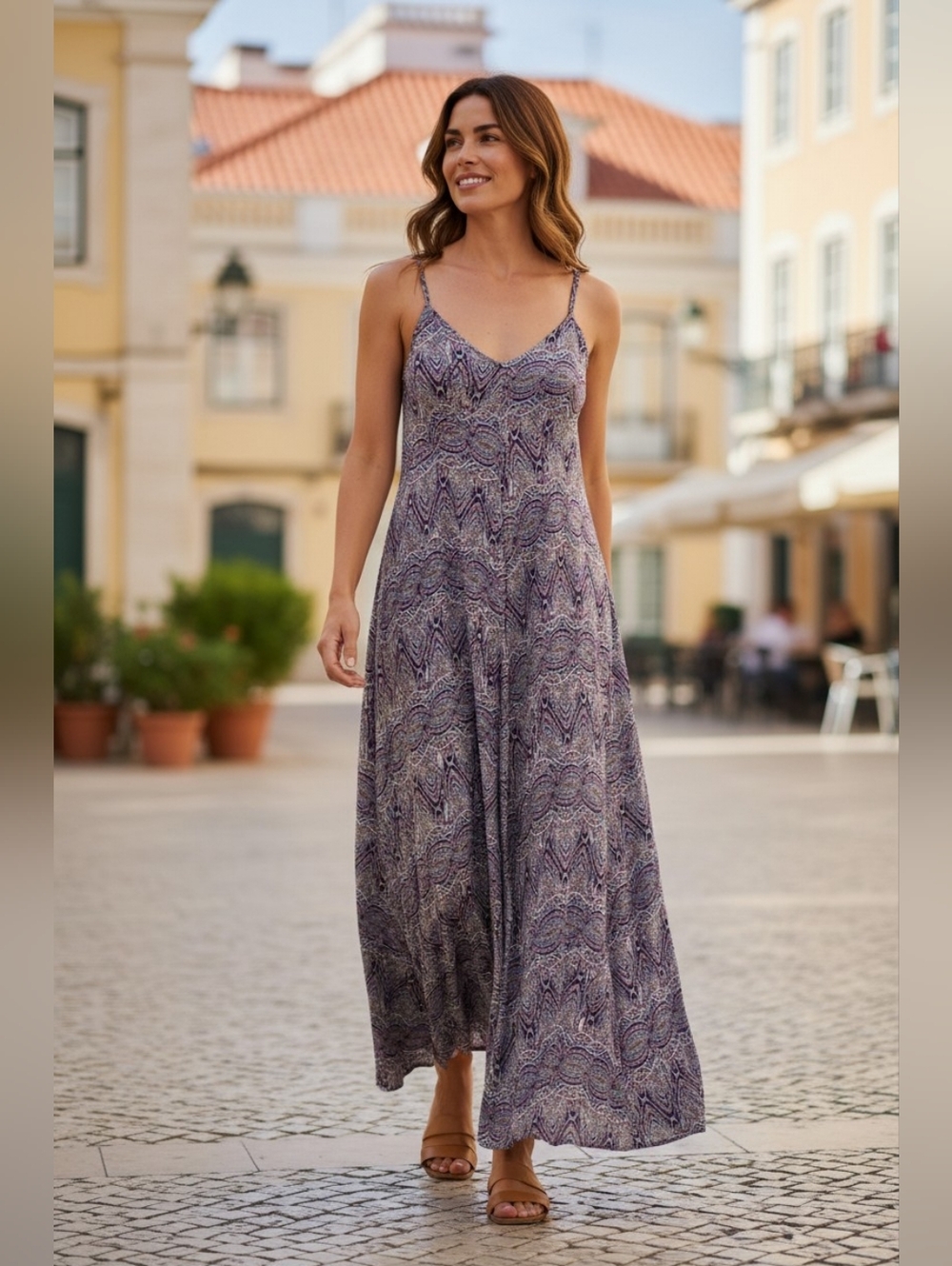 Sans Souci Purple Pink Sleeveless Spaghetti Strap Maxi Dress